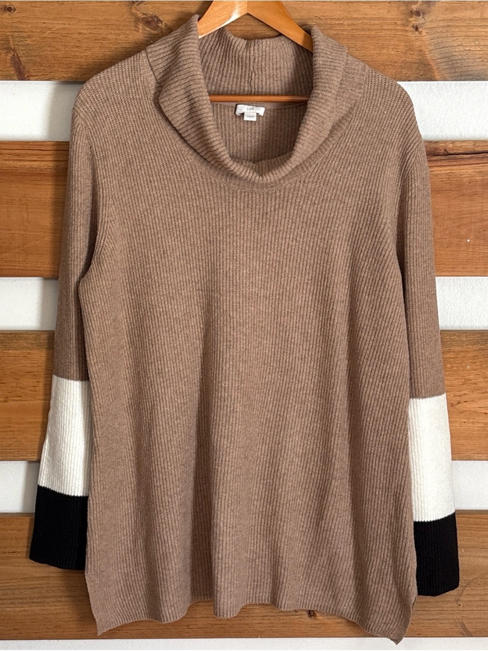 J. Jill Beige Cowl Neck Long Sleeve Tight Knit Cozy Chic Sweater Women's Size L